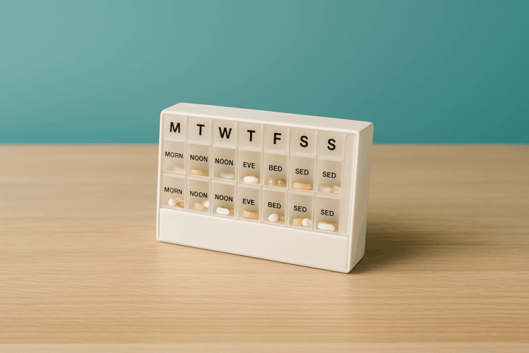 Less clutter at homeNo more boxes, bottles or loose packets. Your medicines are neatly organised, keeping your space tidy and stress-free.